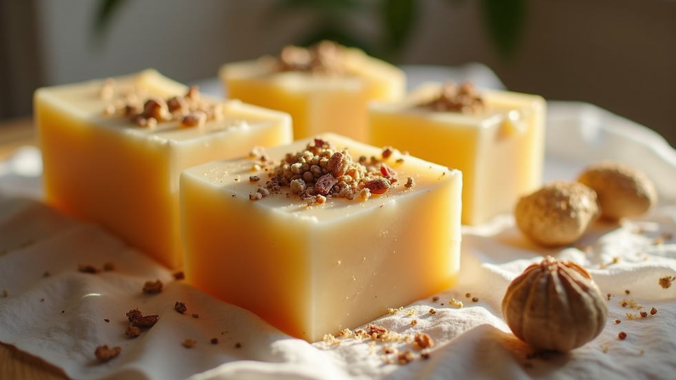 Close-up view of handmade soap bars with natural ingredients