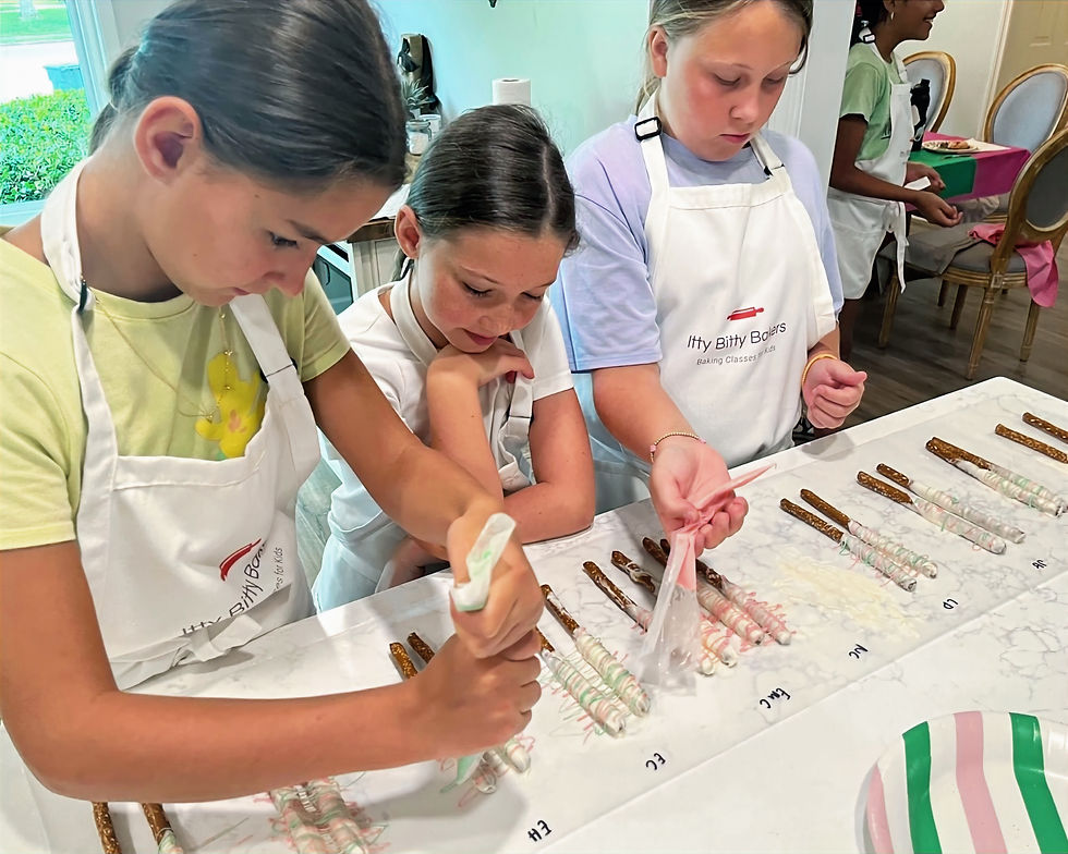 High angle view of a baking class with kids working on their projects