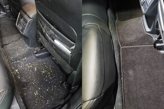 Before and after of vomit removal from a car interior by MintGroom