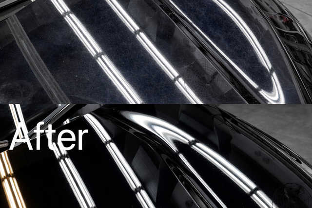 Before and after of a borophene coating treatment at MintGroom