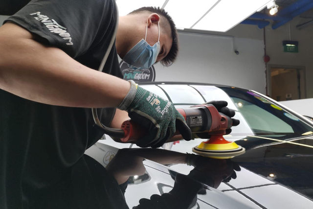 Corrected paintwork inspected under MintGroom's panel lighting