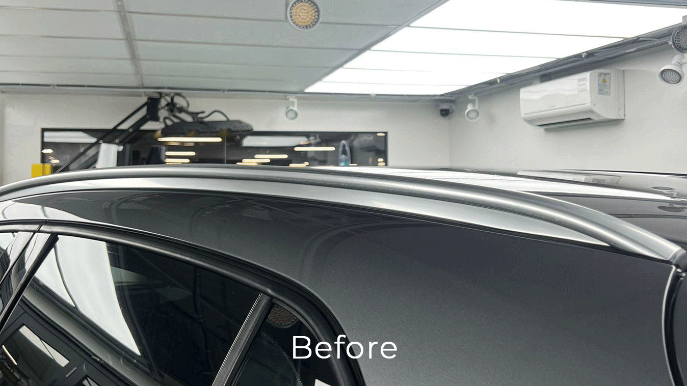 De-chromed window trim and grille on a vehicle