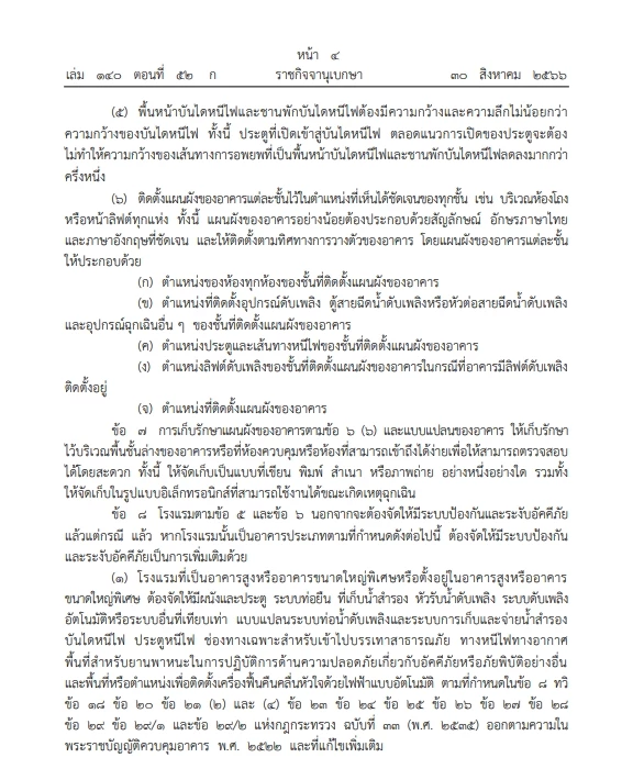 กฎกระทรวงควบคุมความปลอดภัยอาคารโรงแรม หมวด 2