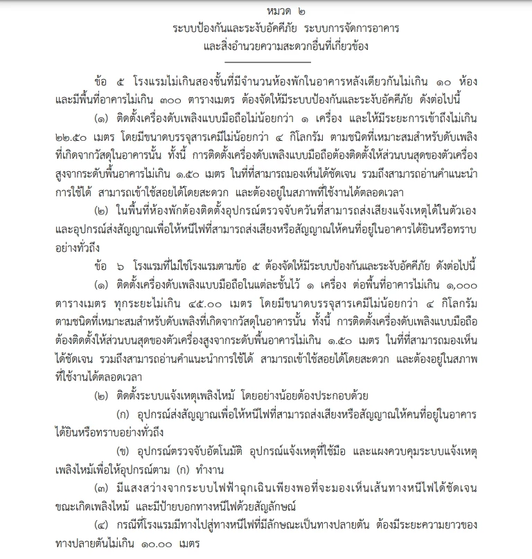 กฎกระทรวงควบคุมความปลอดภัยอาคารโรงแรม หมวด 2