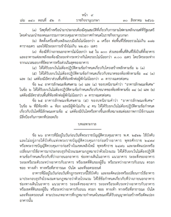 กฎกระทรวงควบคุมความปลอดภัยอาคารโรงแรม หมวด 2