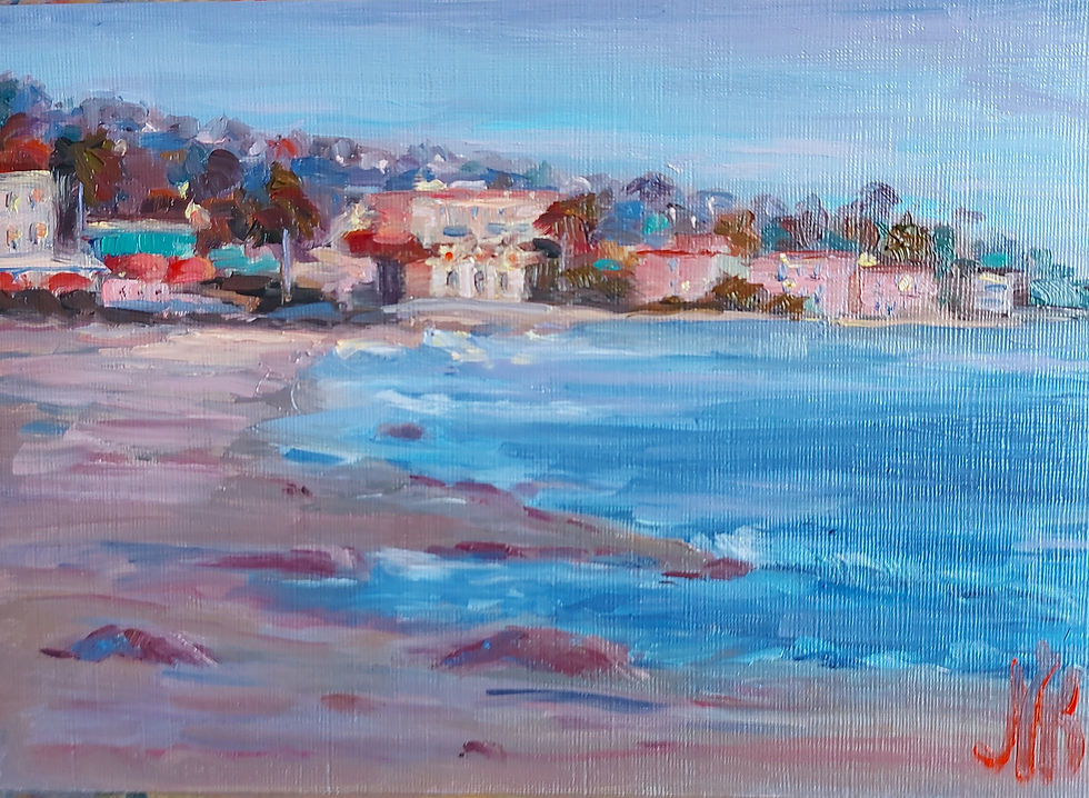 Californian beach, oils, 2022, 7"x9"