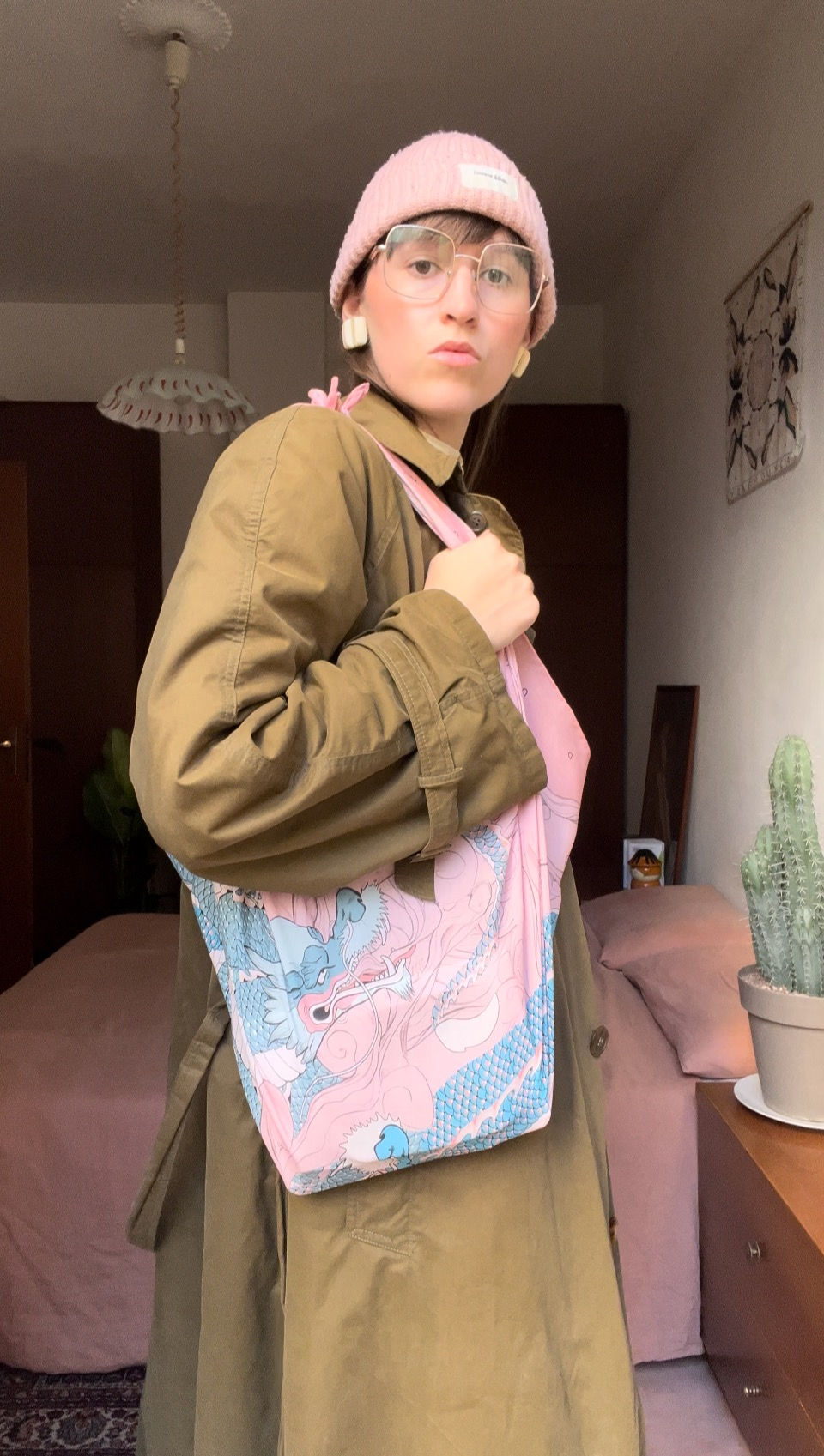 Woman holding a simple scarf tote bag.