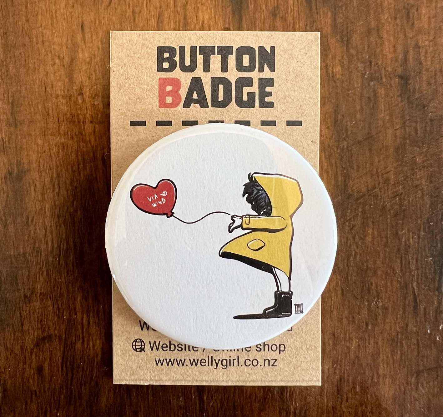 "Windy Welly Girl - Balloon" Button Badge - 44mm (Medium)