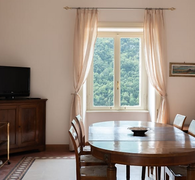 Villa Dimora's beautiful dining room with breath-taking views