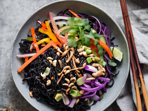 RECIPE: Black Rice Noodle Stir-Fry with Peanut Sauce and Pickled Veg