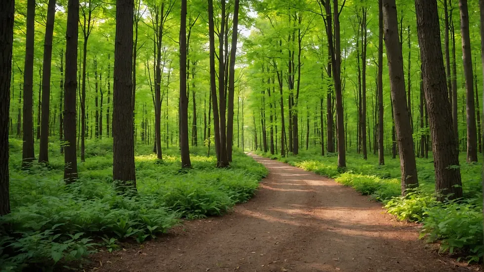 A winding trail through Hillsdale State Park surrounded by trees
