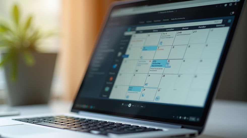 Close-up view of a laptop screen showing a social media content calendar