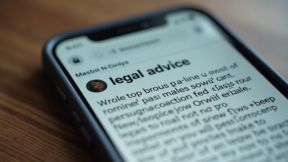 Close-up view of a smartphone screen showing a legal advice post on social media