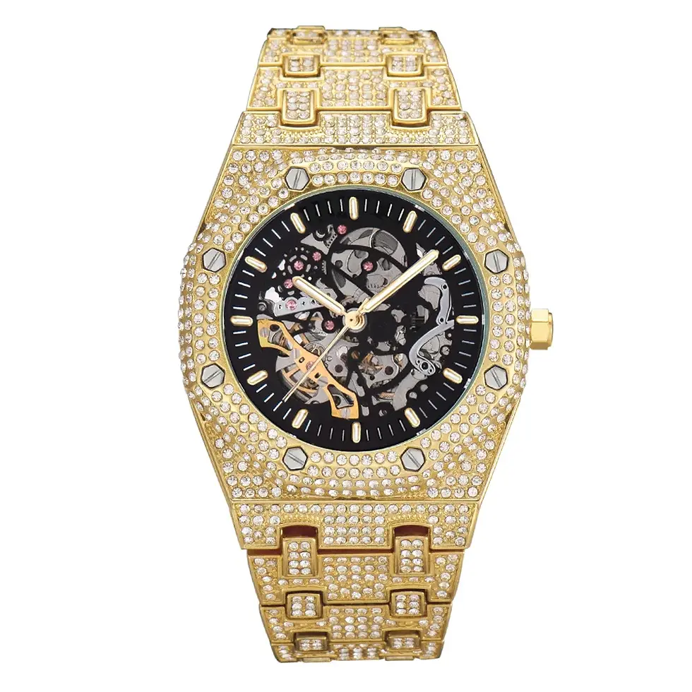 Thumbnail: Luxury Rhinestones White Gold Shine Men's Watches