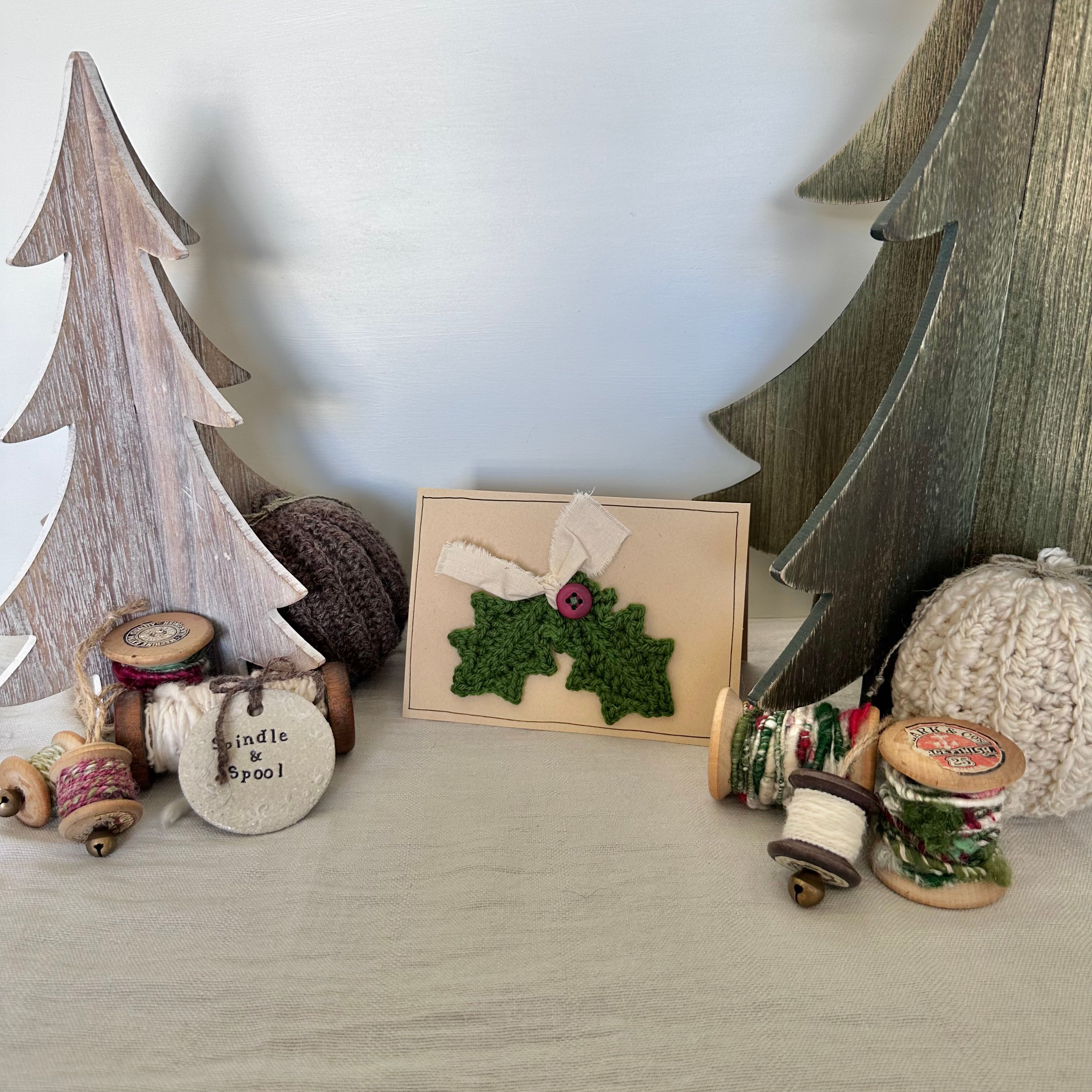 Crocheted Holly Christmas Cards