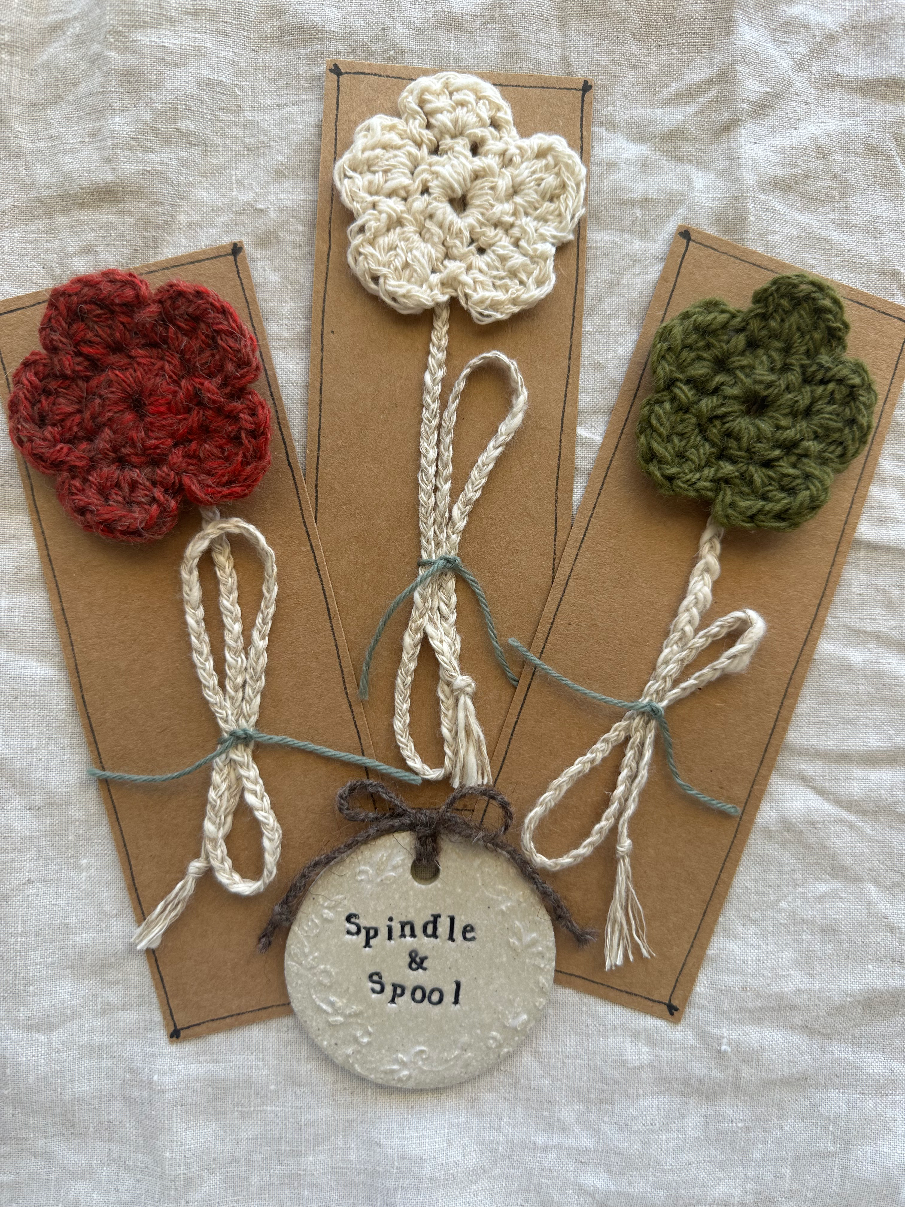Handspun Flower Bookmarks
