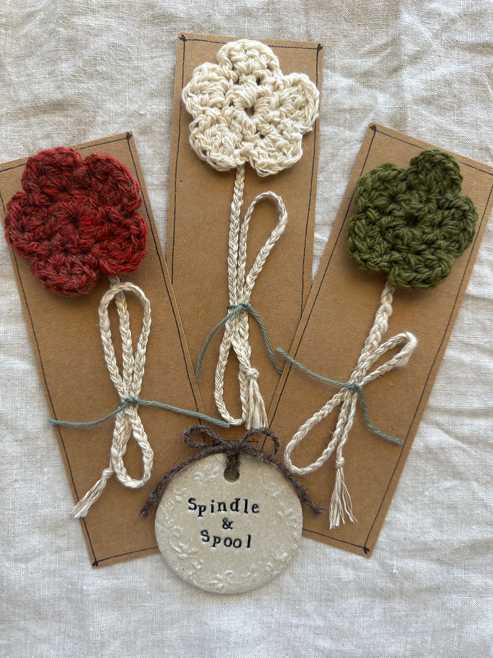 Handspun Flower Bookmarks