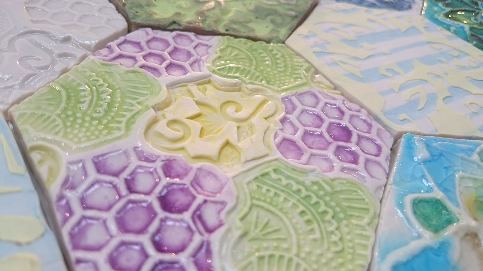 Stamped tile with underglaze