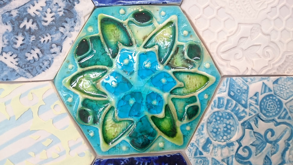 Piped tile with glass frits