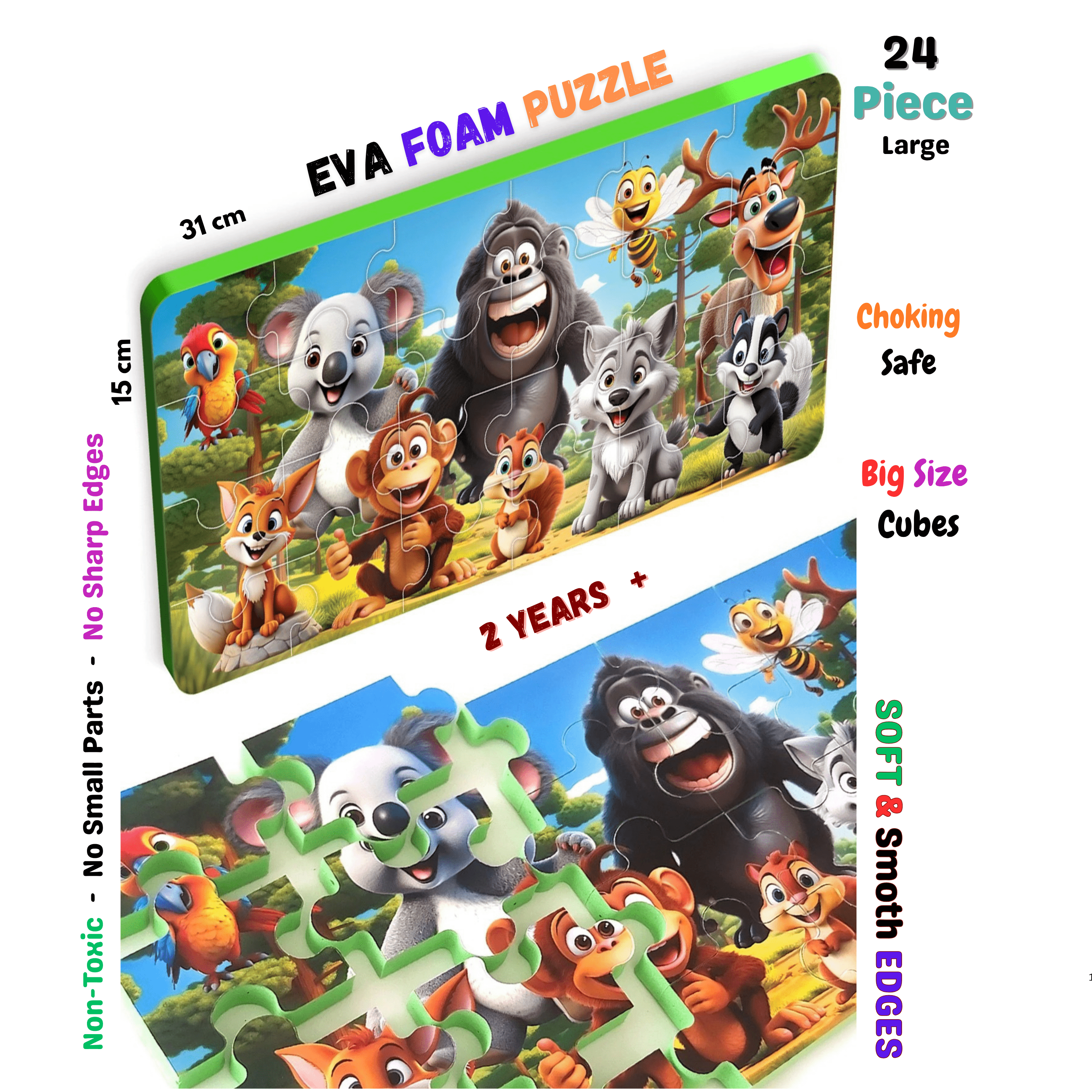 Forest Animals 24 Cube Piece Thick Foam Puzzle | Perfect Toy For Toddlers 1-3 Yr
