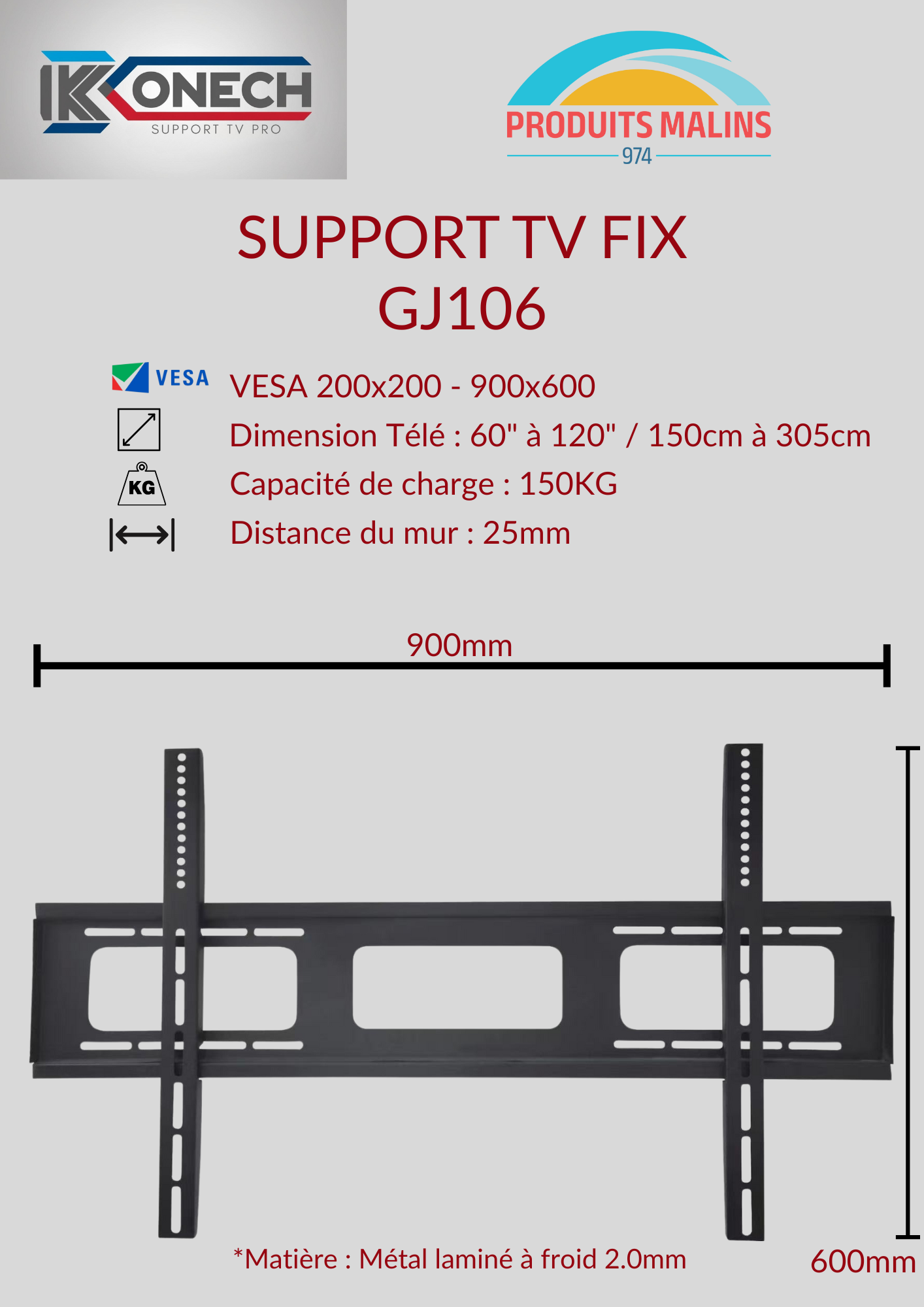 Support Télé Fixe 150cm à 305cm