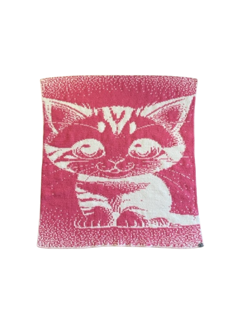 Reverse side of Callie's Kitty Baby Blanket showing the negative kitten design in pink and white.