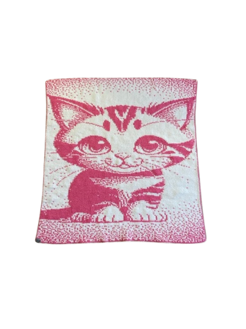 Front of Callie's Kitty Baby Blanket featuring a detailed kitten design in pink and white.