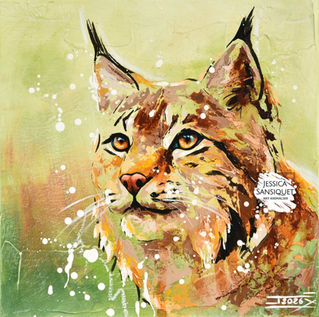 Peinture d'un lynx, tableau peint par l'artiste peintre animalier Jessica Sansiquet