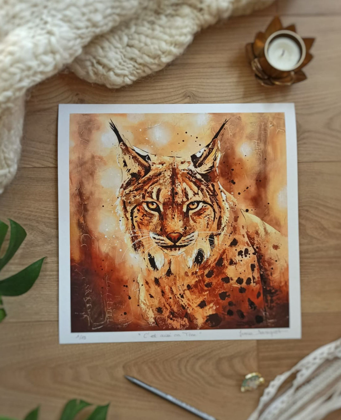 Lynx portrait peint par Jessica Sansiquet artiste peintre animalier, tirage d'art reproduction Ferus