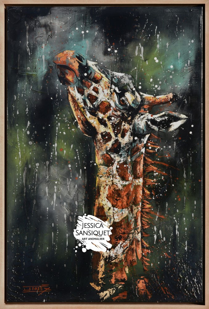 Miniature : Tableau girafe peinture artiste Jessica Sansiquet art animalier contemporain oeuvre animal savane afrique