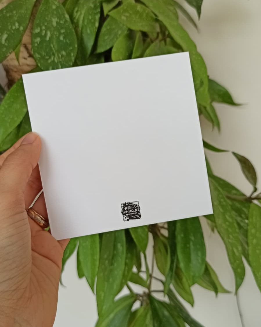 Carte postale éléphant carrée art animalier artiste peintre peinture tableau oeuvre Jessica Sansiquet cause animale engagée