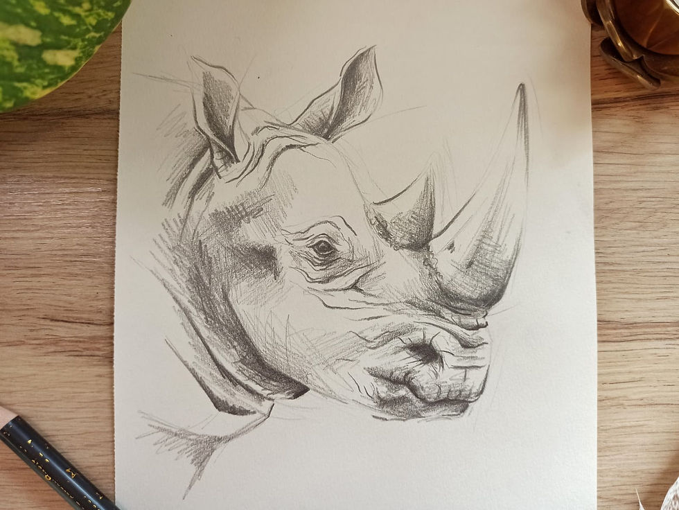 Rhinocéros dessin croquis esquisse crayonné Jessica Sansiquet artiste peintre art animalier engagé protection animale