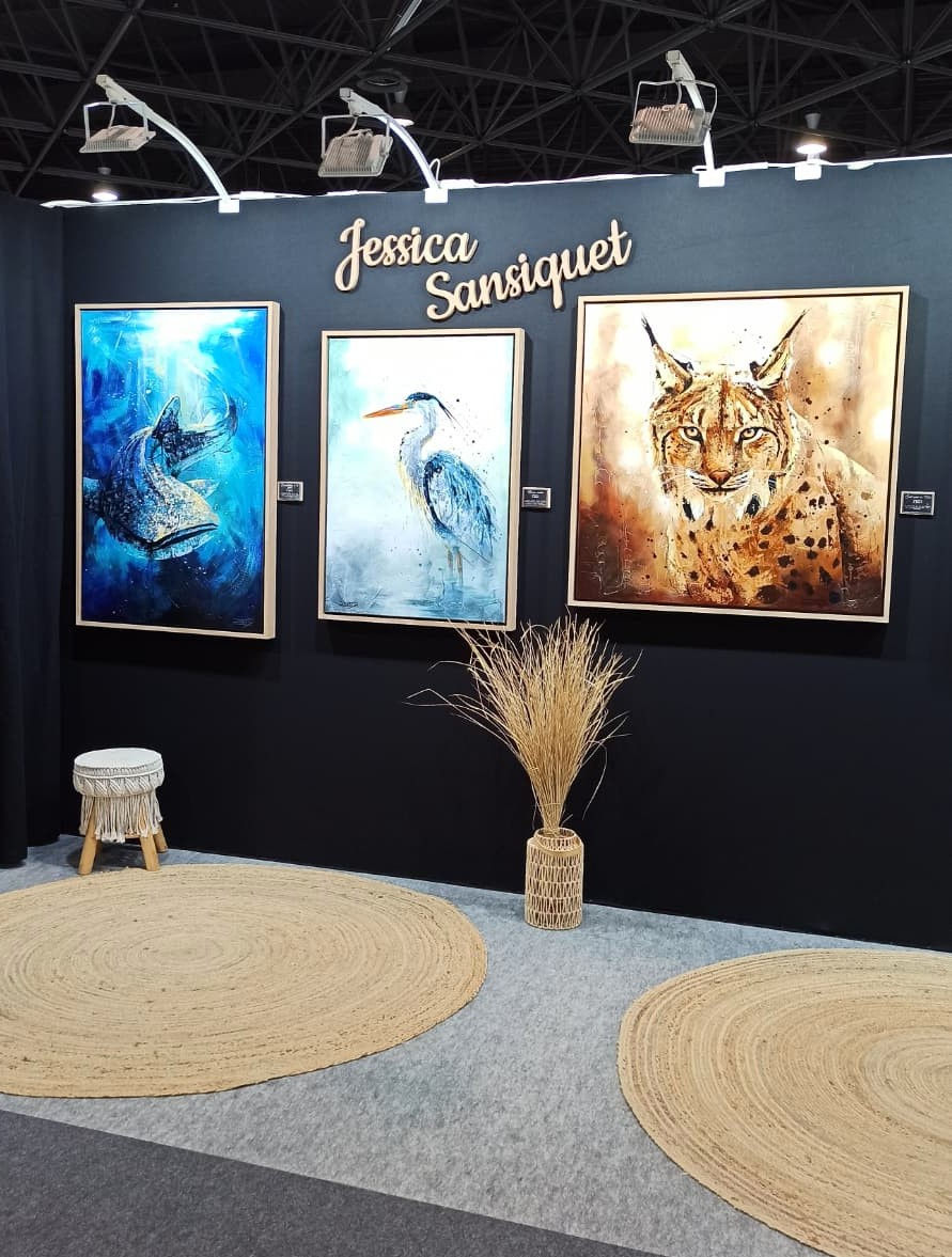 Miniature : Tableau d'un lynx, oeuvre d'art animalier, peinture de l'artiste peintre animalier Jessica Sansiquet. Art contemporain engagé