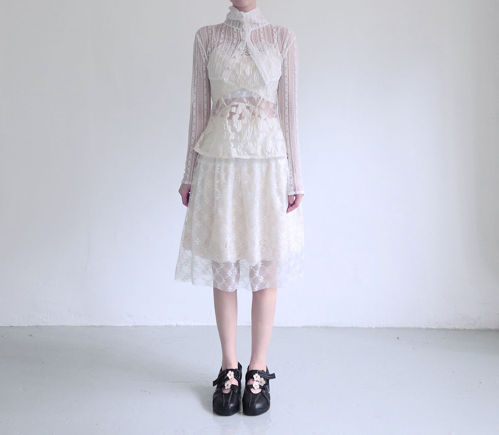 縮圖：Ivory Virelai Lace Short Skirt