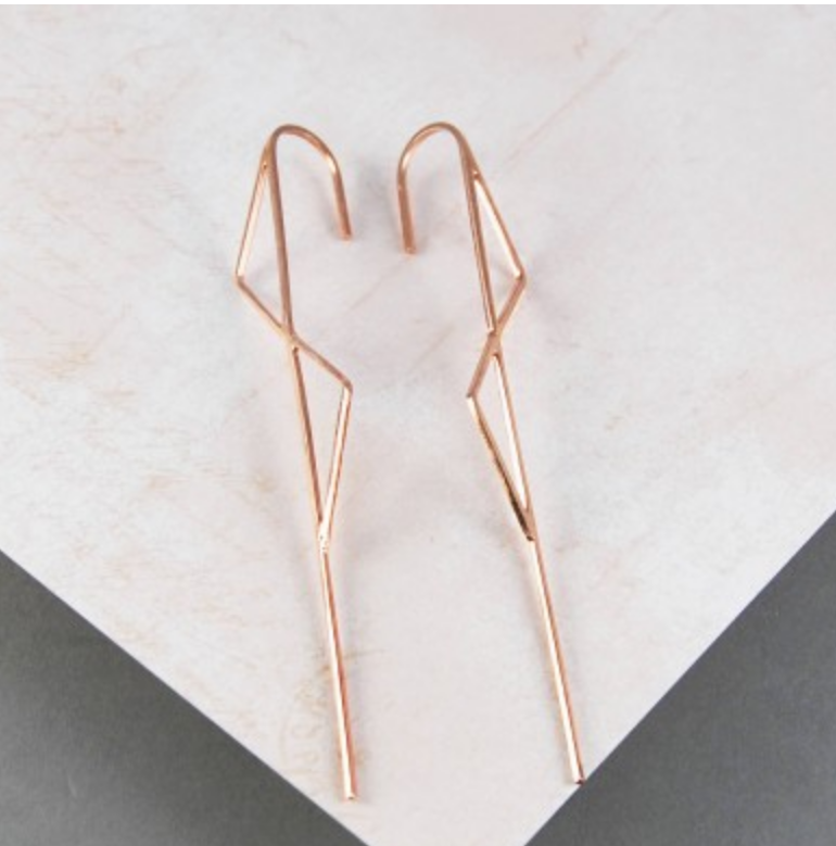 Thumbnail: Double Triangle Rose Gold Ear Climbers & Oxidised Triangle Ear Climber