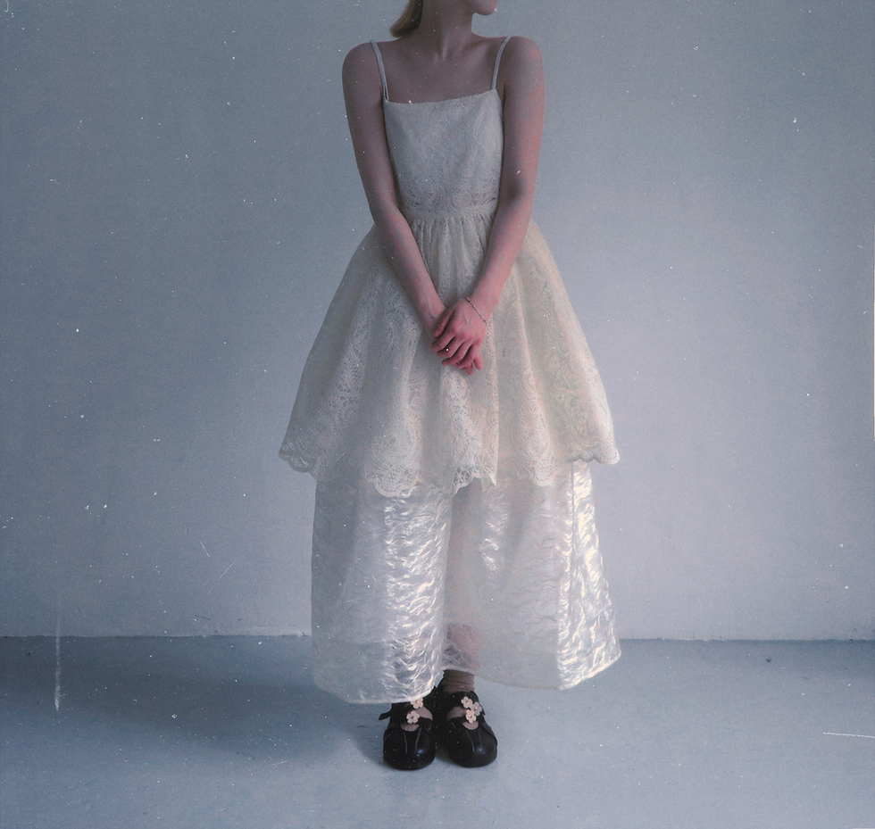 Thumbnail: Ivory Broken Lace Ribbon Dress Ivory