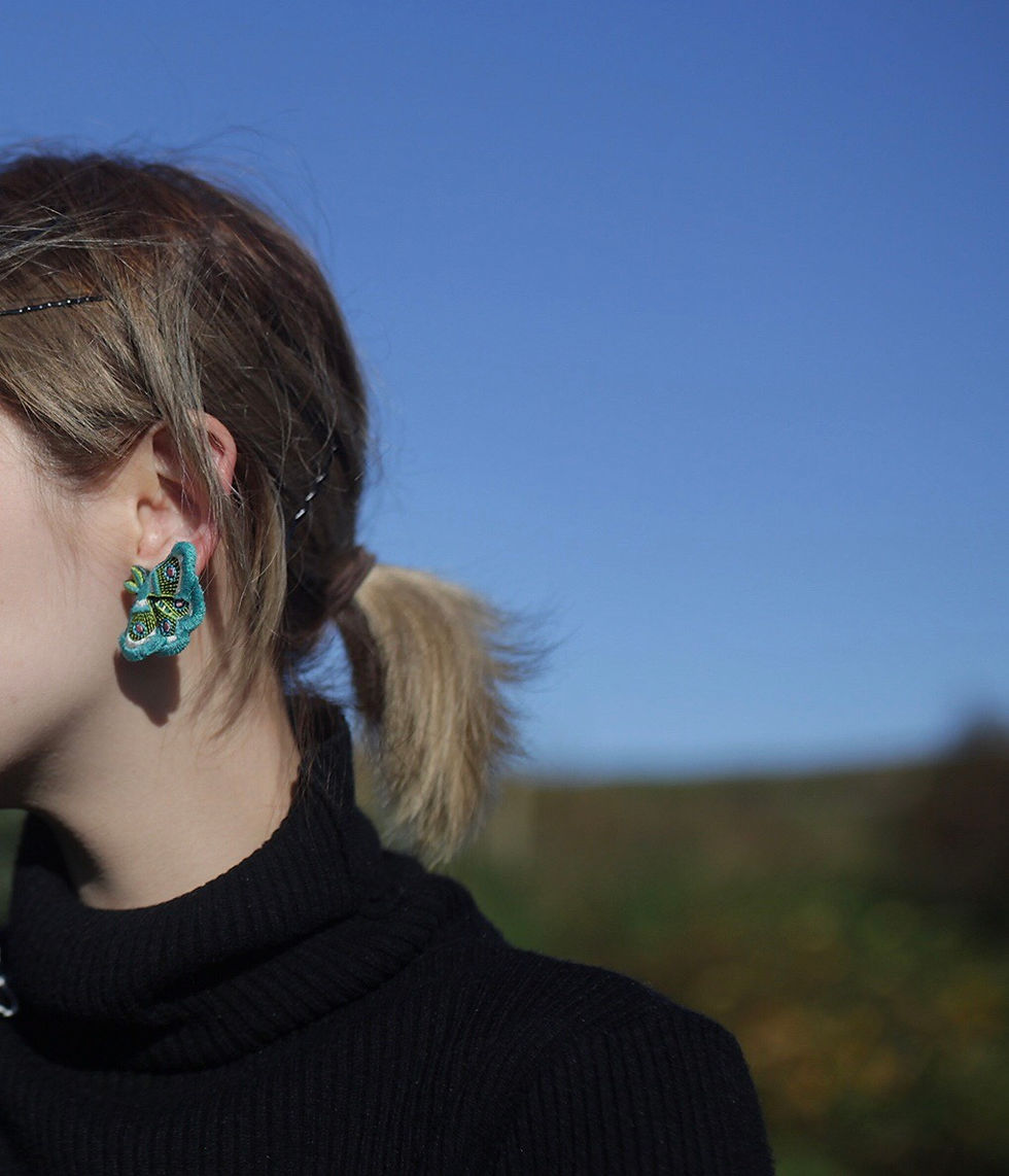 縮圖：ARRO butterfly embroidery clip-on Earrring in Green