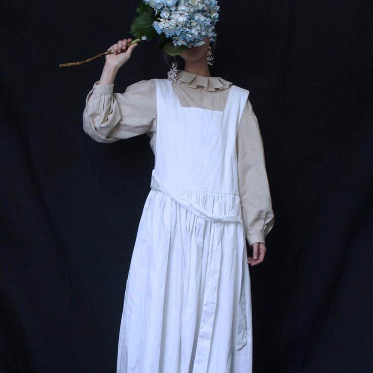 Miniature : White Oversized patchwork Brace Long Dress