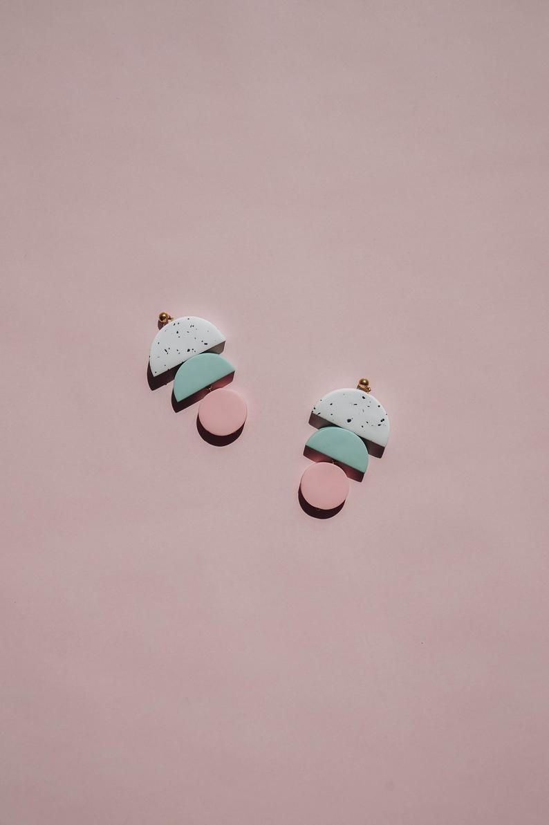 Thumbnail: Pastel pink and green abstract polymer clay drop