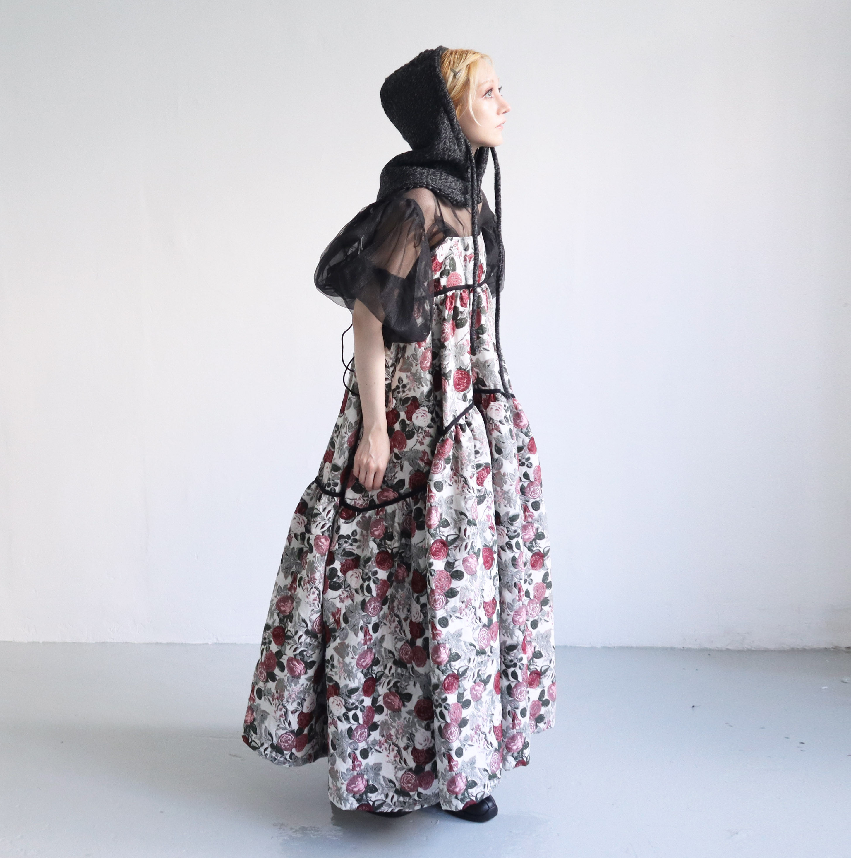 Set14/Skima Top/Pink Rose Iris Top/Rose Print Quilted Bow Dress