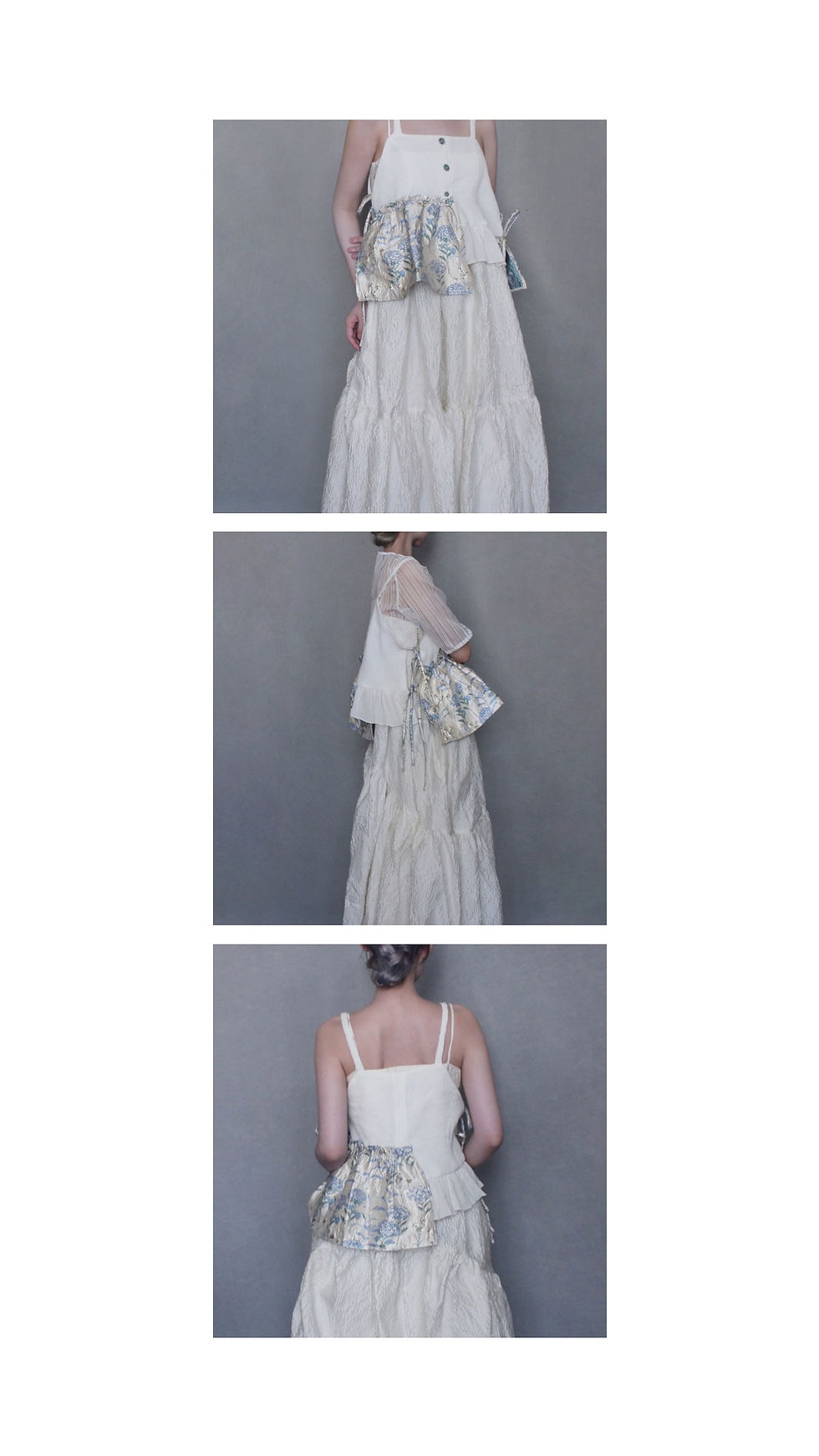 サムネイル： A set of Blanc de Lait White Bouffant Dress and Bleuet Ribbon Vest