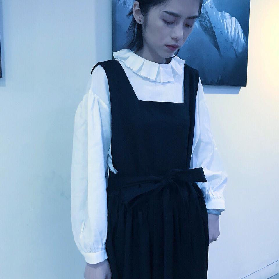 Thumbnail: Black Oversized patchwork Brace Long Dress