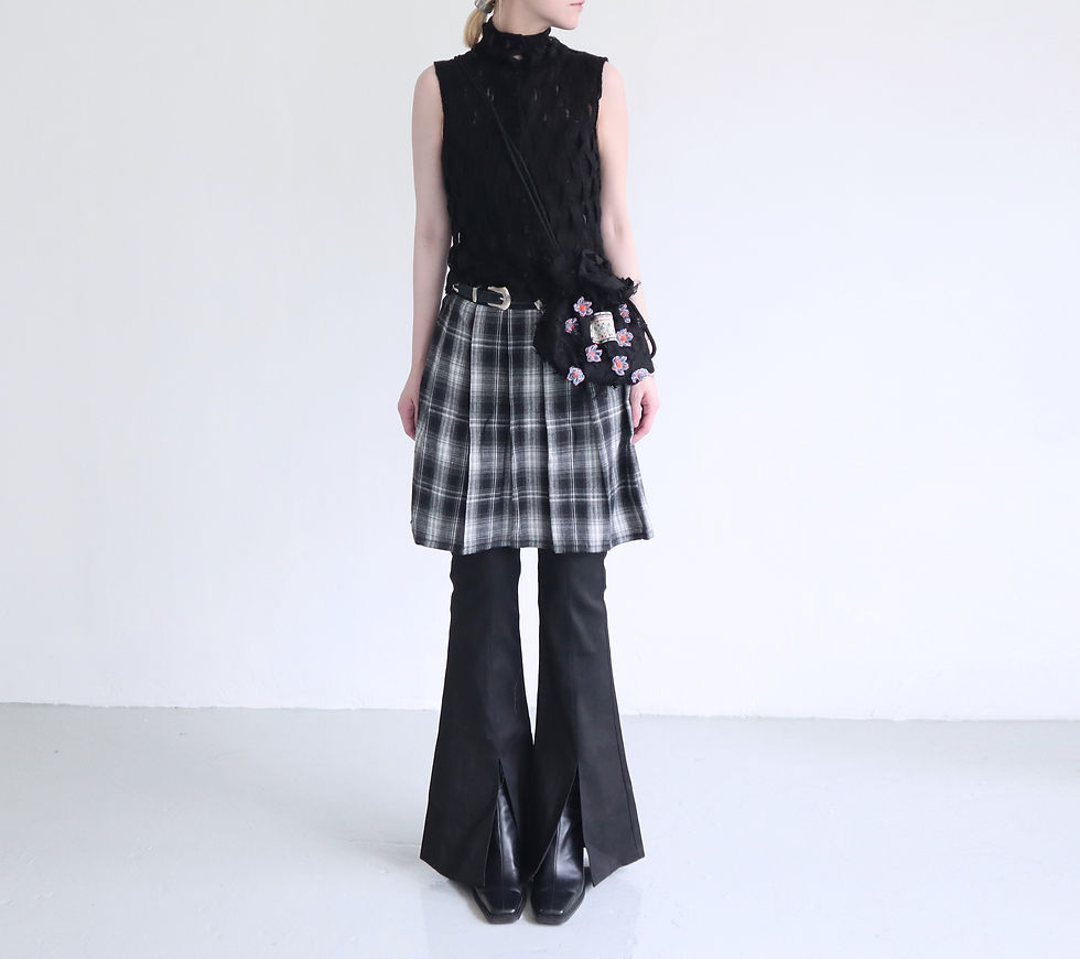 縮圖：Ash Check Layered Skirt Trousers