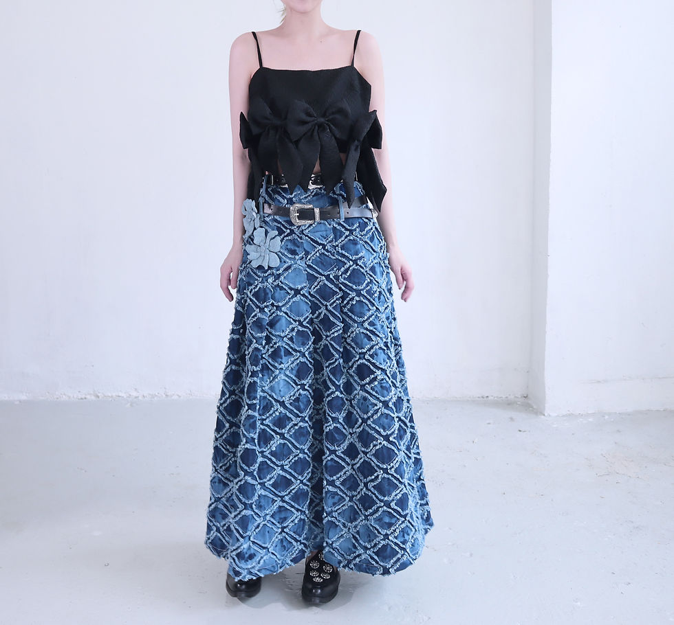 Thumbnail: Riley Plaid Blue Denim Skirt