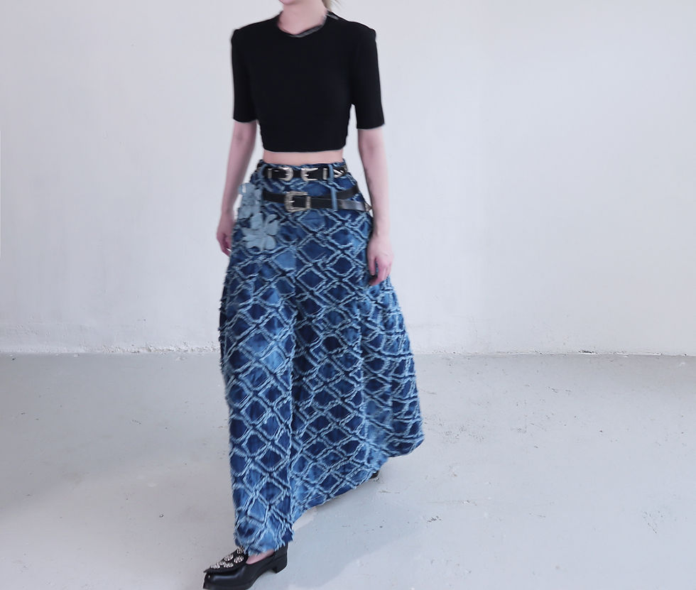 Thumbnail: Riley Plaid Blue Denim Skirt