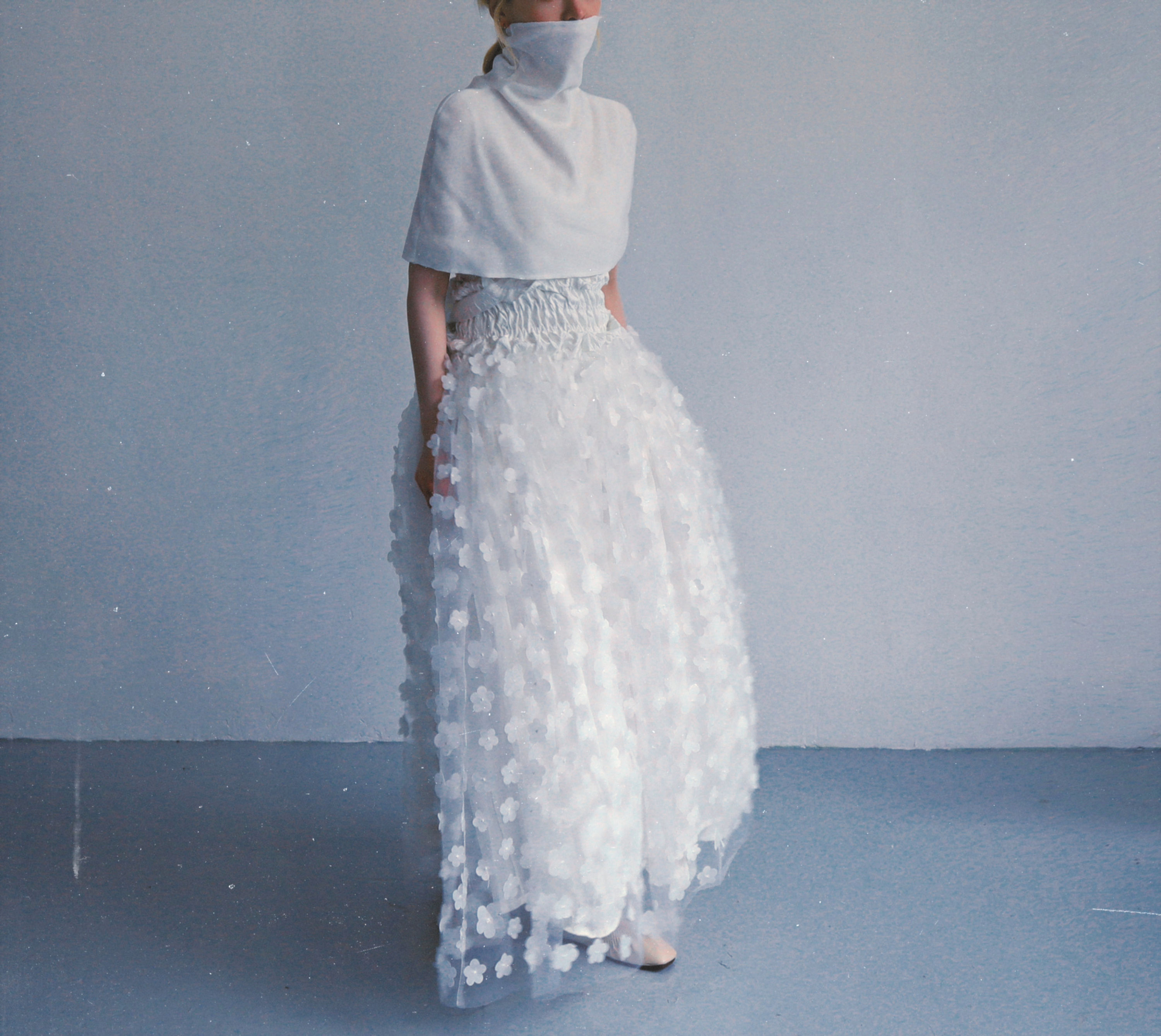 Porcelain Soft Fold Neck Cape Top