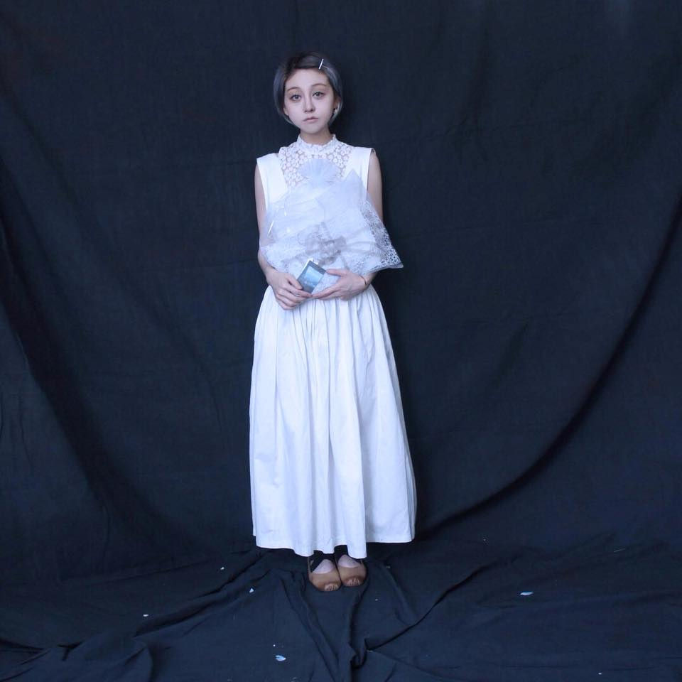 Thumbnail: White Oversized patchwork Brace Long Dress