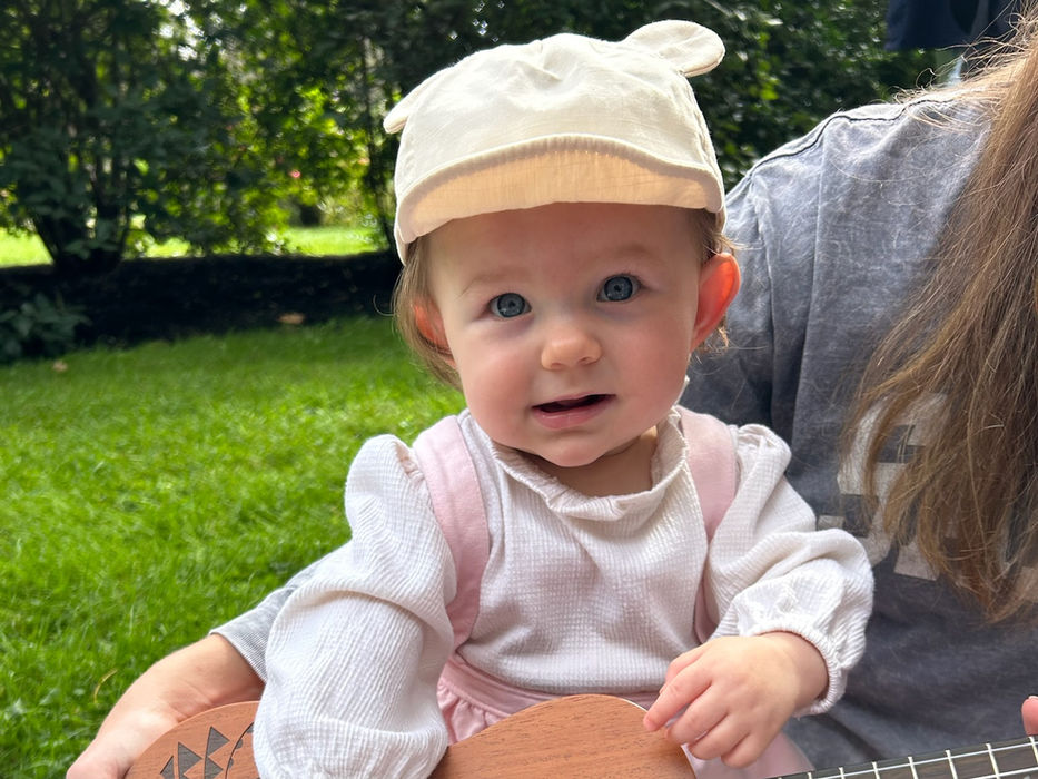 Baby with ukulele for Charlestown MA music classes
