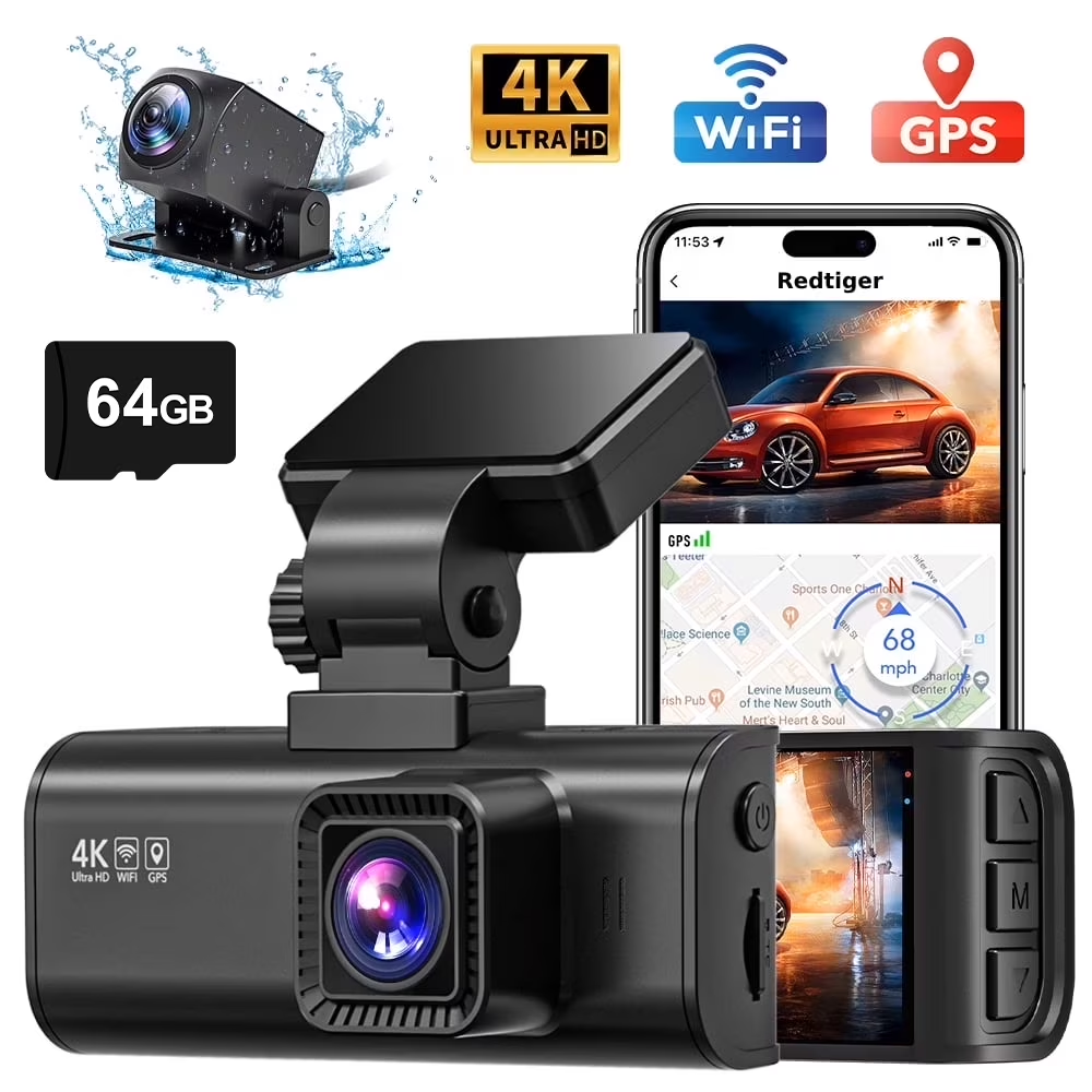 Dash Cam Front and Rear, Dash Cam 4K with Wifi & GPS, 4K/2.5K Front+1080P Rear D