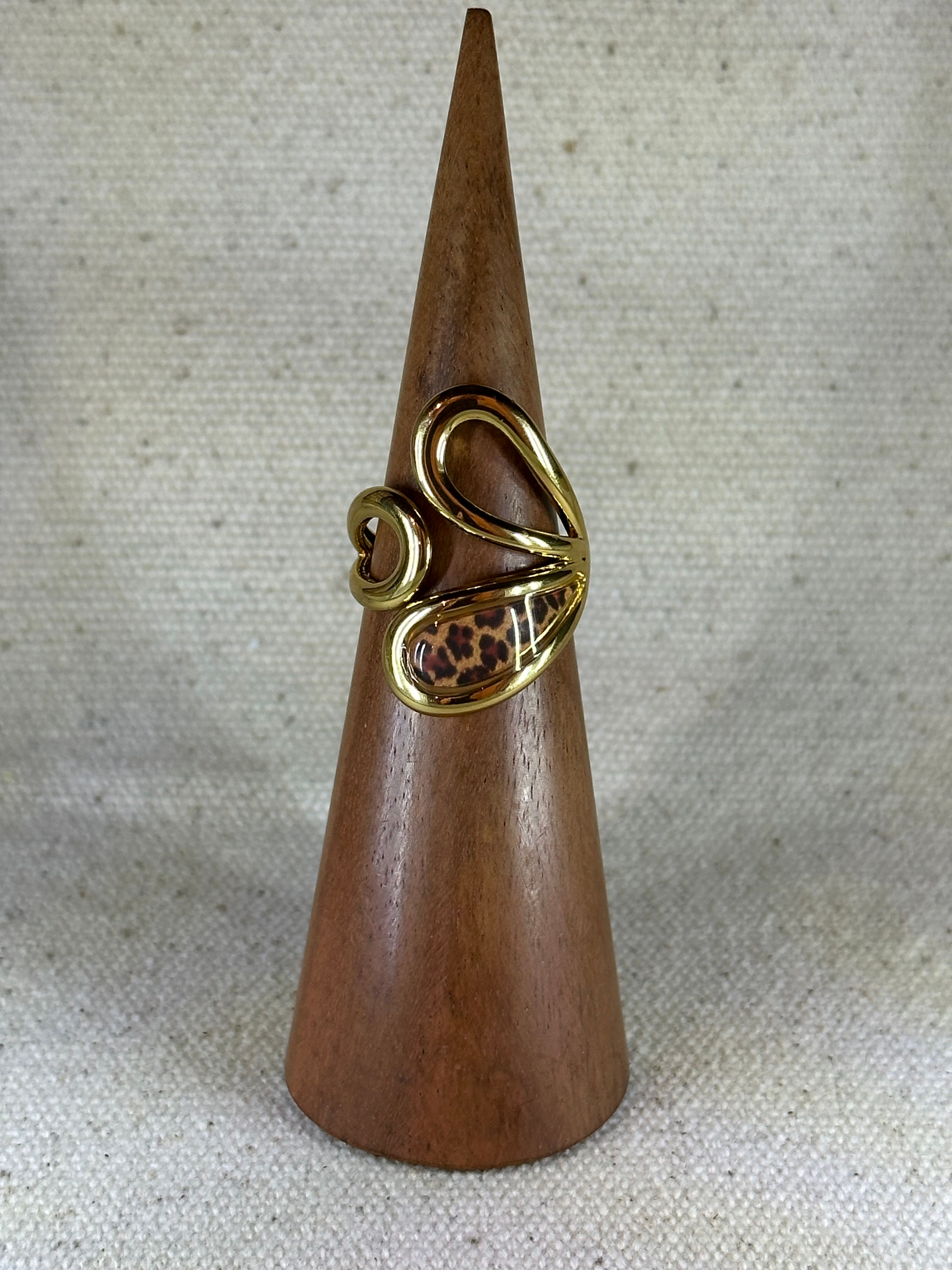 18K Gold Plated Stainless Steel Woman Gold Leopard Print Open Ring